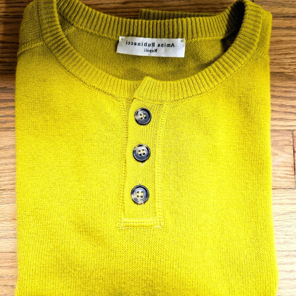 Amina Rubinacci Short Sleeve Yellow Cashmere Blend Sweater Size 46 or US L